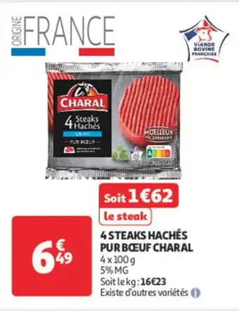 CHARAL 4 steaks hachés pur bœuf 4 x 100 g