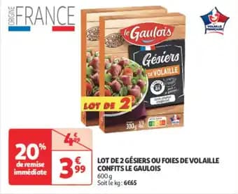 LE GAULOIS Lot de 2 gésiers ou foies de volaille confits