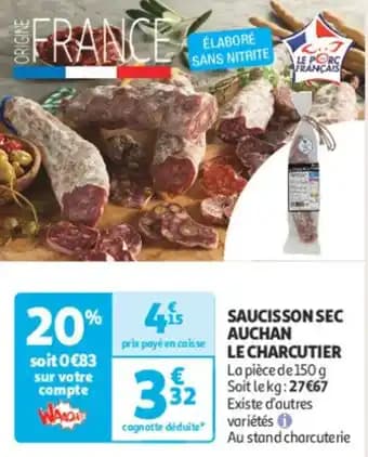 AUCHAN Saucisson sec le charcutier