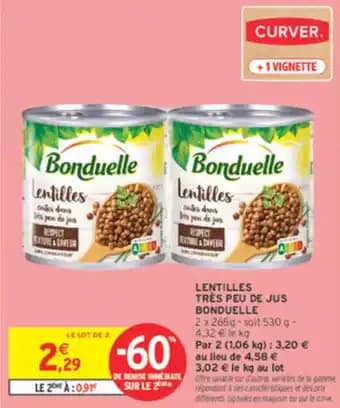 Lentilles très peu de jus bonduelle 530 g