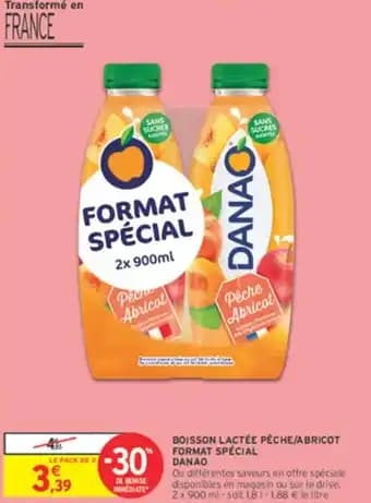 Boisson lactée pêche/abricot format spécial danao 900 ml