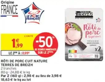 Rôti de porc cuit nature terres de breizh 80 g