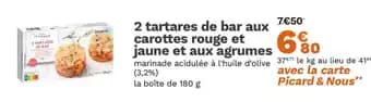 2 tartares de bar aux carottes rouge et jaune et aux agrumes 180 g