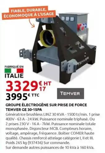 TEMVER Groupe électrogène sur prise de force temver ge 30-15pa