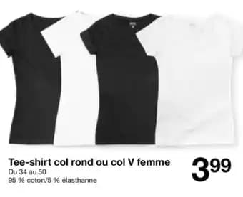 Tee-shirt col rond ou col V femme