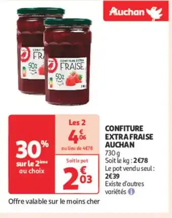 AUCHAN Confiture extra fraise 730 g