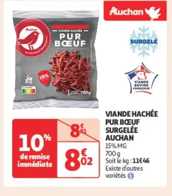 AUCHAN Viande hachée pur bœuf surgelée 700 g