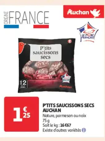 AUCHAN P'tits saucissons secs 75 g