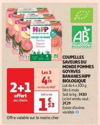COUPELLES SAVEURS DU MONDE POMMES GOYAVES BANANES HIPP BIOLOGIQUE