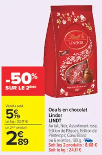 LINDT Oeufs en chocolat Lindor 180 g