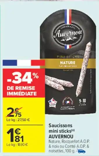 AUVERNOU Saucissons mini sticks 100 g