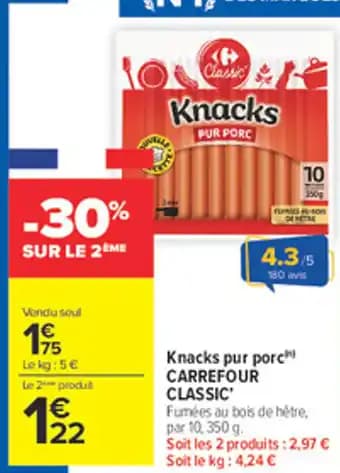 CARREFOUR CLASSIC Knacks pur porch 350 g