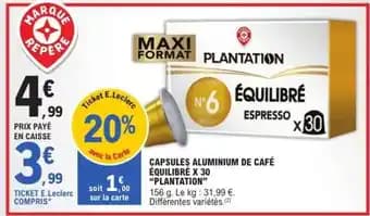 CAPSULES ALUMINIUM DE CAFÉ ÉQUILIBRÉ X 30 “PLANTATION”