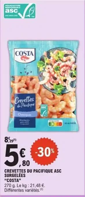 CREVETTES DU PACIFIQUE ASC SURGELÉES COSTA