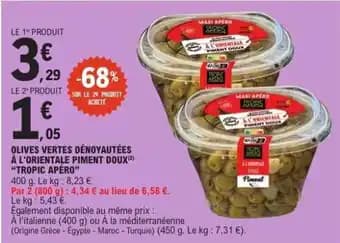 Olives Vertes Dénoyautées à l'Orientale Piment Doux 'Tropic Apéro'