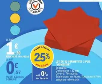 LOT DE 50 SERVIETTES 2 PLIS HOMESIDE