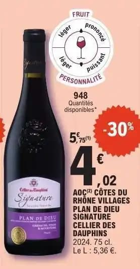 AOC CÔTES DU RHÔNE VILLAGES PLAN DE DIEU SIGNATURE CELLIER DES DAUPHINS