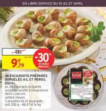 ESCAL 36 ESCARGOTS PRÉPARÉS SURGELÉS AIL ET PERSIL
