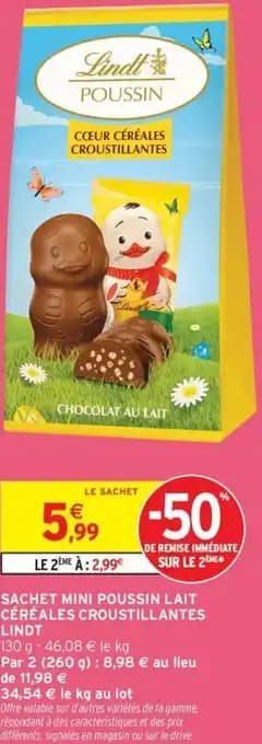 Sachet mini poussin lait céréales croustillantes lindt 130 g