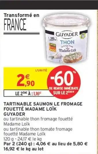 GUYADER TARTINABLE SAUMON LE FROMAGE FOUETTÉ MADAME LOÏK