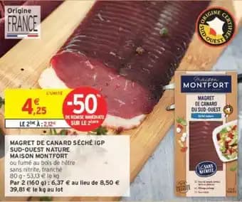 MAISON MONTFORT MAGRET DE CANARD SÉCHÉ IGP SUD-OUEST NATURE