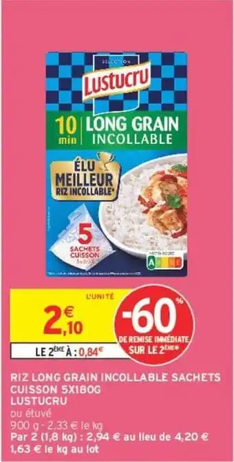 LUSTUCRU RIZ LONG GRAIN INCOLLABLE SACHETS CUISSON 5x180g