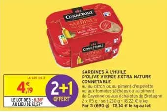 CONNETABLE SARDINES À L'HUILE D'OLIVE VIERGE EXTRA NATURE