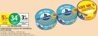 Thon entier à l'huile de tournesol petit navire 160 g