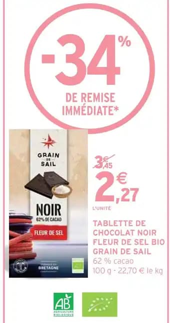 GRAIN DE SAIL Tablette de chocolat noir fleur de sel bio