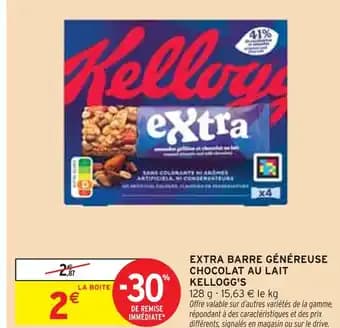 Kellogg's Extra barre généreuse chocolat au lait