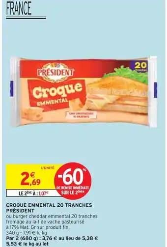 PRÉSIDENT Croque Emmental 20 tranches