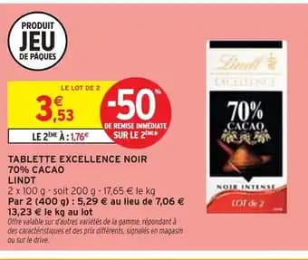 Lindt Tablette Excellence Noir 70% Cacao