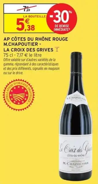 Ap côtes du rhône rouge m.chapoutier la croix des grives 75 cl
