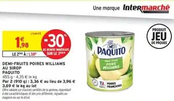 Demi-fruits poires williams au sirop paquito 455 g