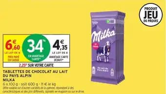 Tablettes de chocolat au lait du pays alpin milka 600 g