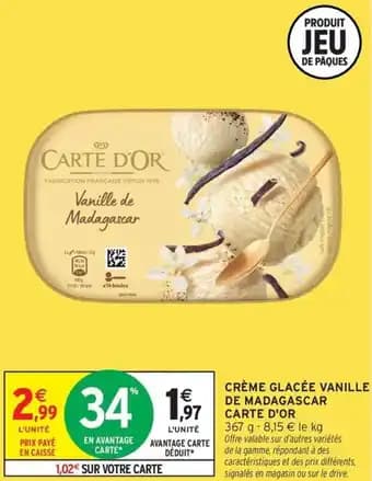 Crème glacée vanille de madagascar carte d'or 367 g
