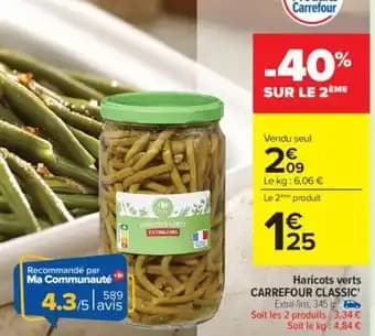 Haricots verts carrefour classic 345 g