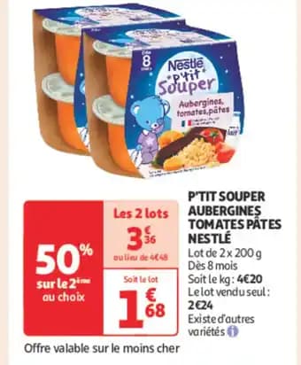 P'tit Souper Aubergines tomates pates Nestle 2 x 200 g