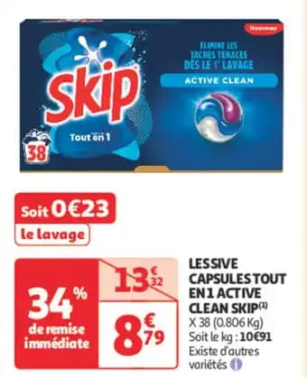Lessive Capsules Tout en 1 Active Clean Skip 38