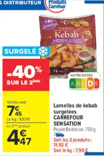 CARREFOUR SENSATION Lamelles de kebab surgelées 750 g