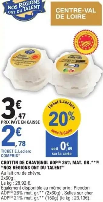 Crottin de chavignol aop 26% mat gr 60 g