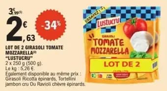 Lot de 2 girasoli tomate mozzarella lustucru 250 g