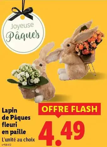 Lapin de Pâques fleuri en paille