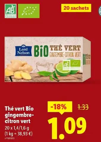 Thé vert Bio gingembre- citron vert