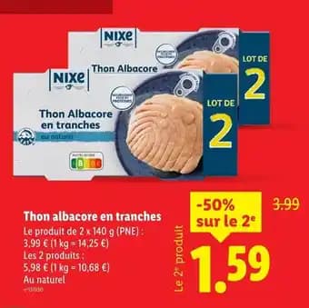NIXE Thon albacore en tranches